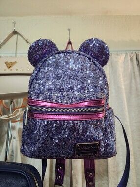 Loungefly Disney parks purple sequin backpack